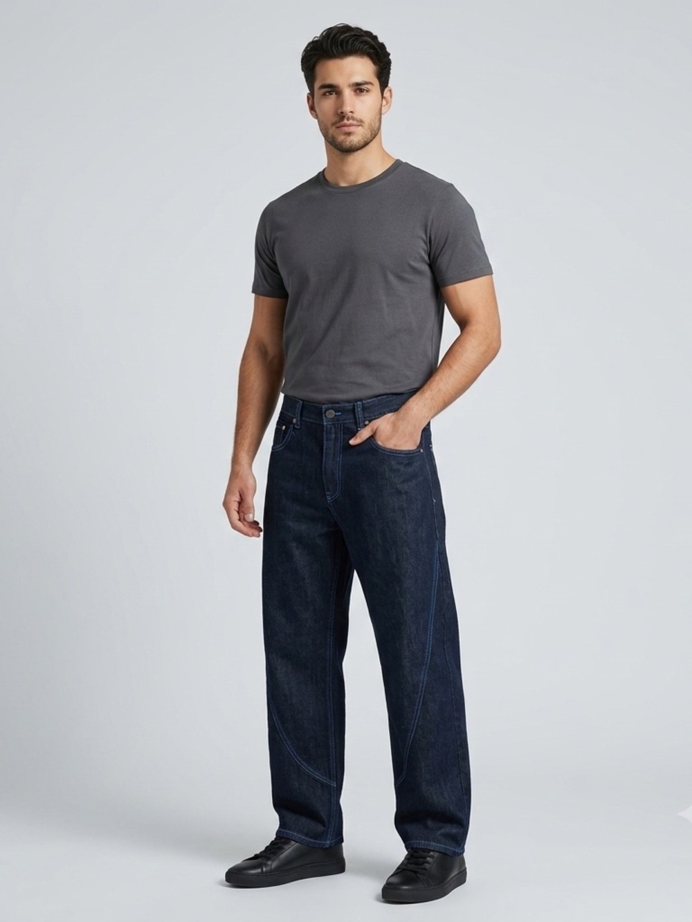 Rocawear Dark Wash Relaxed Baggy Straight Jeans Men Y2K Streetwear